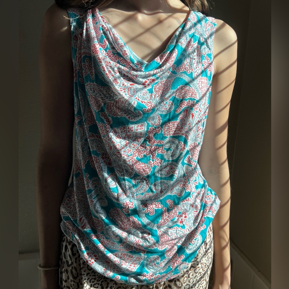 Talbots Teal and Pink Patterned Blouse